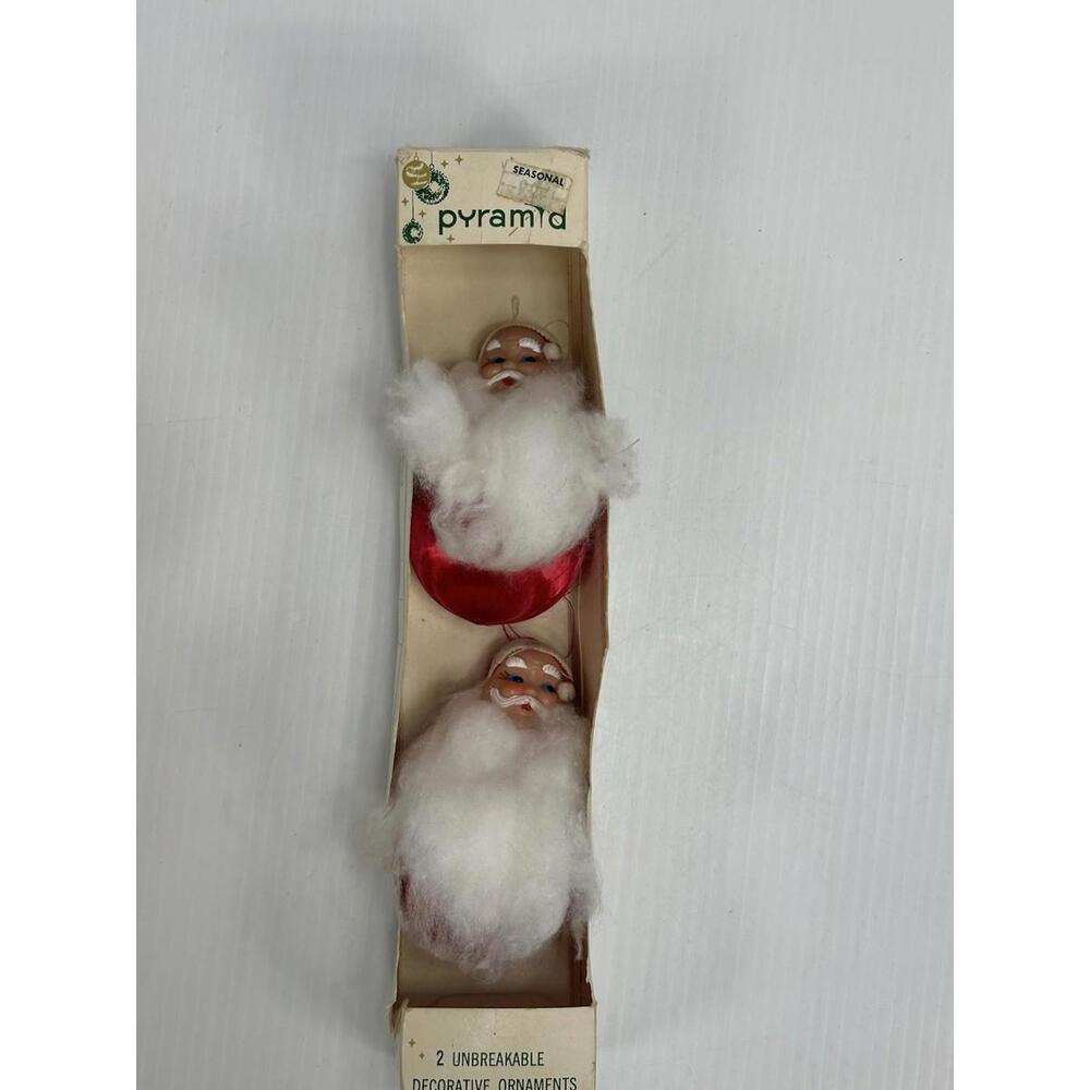 Vintage Pyramid Satin Sheen‎ Santa Rubber Face Christmas Ornaments Original Box